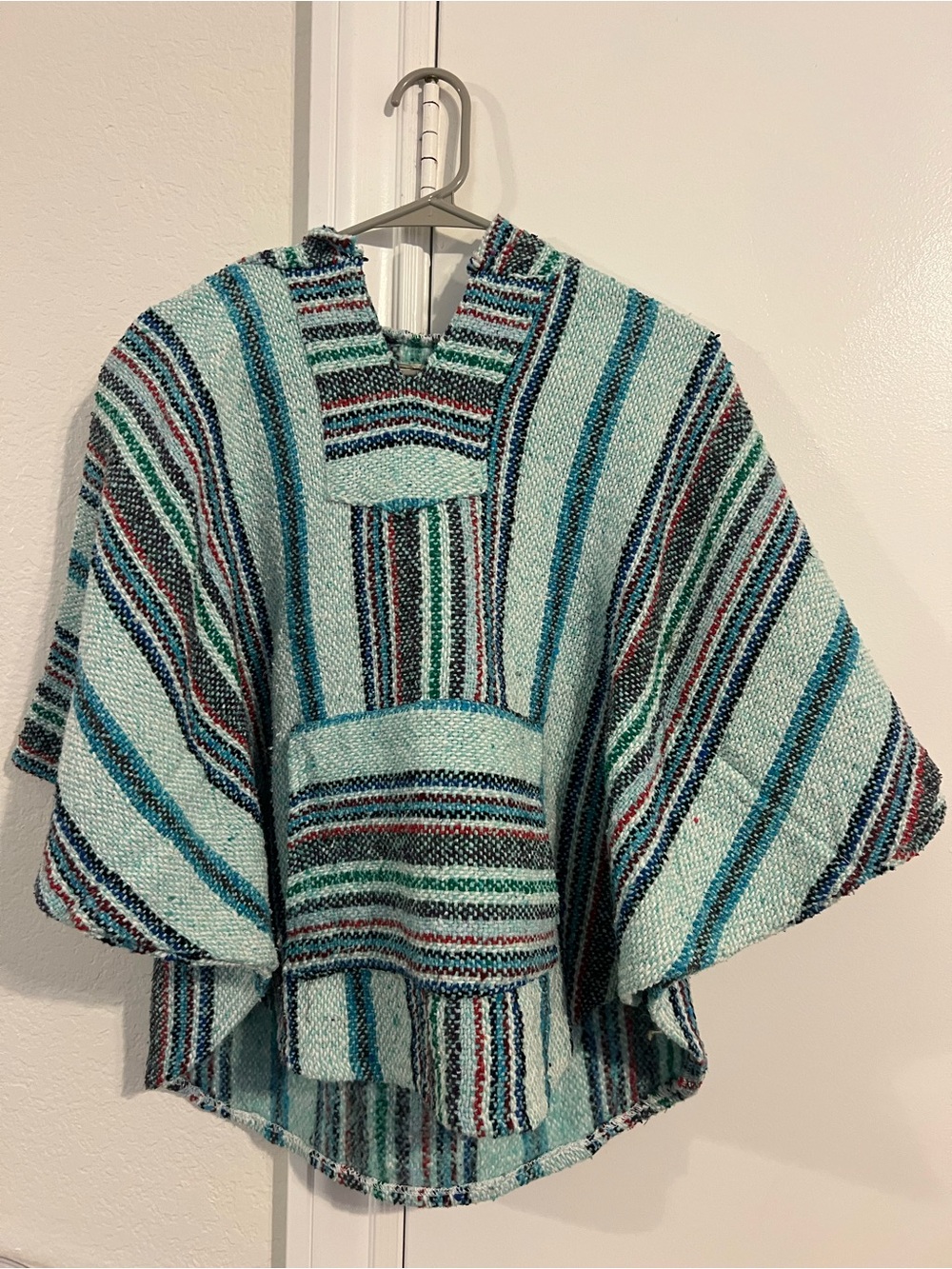 Striped Baja Hoodie Poncho in Aqua, Teal & Black